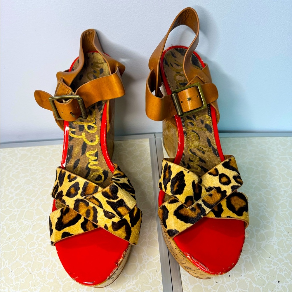 Sam Eman animal, print platform sandals